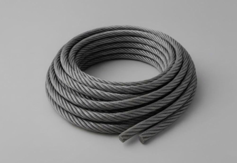 A coil of steel wire rope.